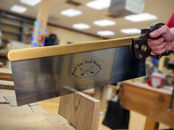 Bad axe tool works 16 inch tenon saw with titanium back and a walnut handle