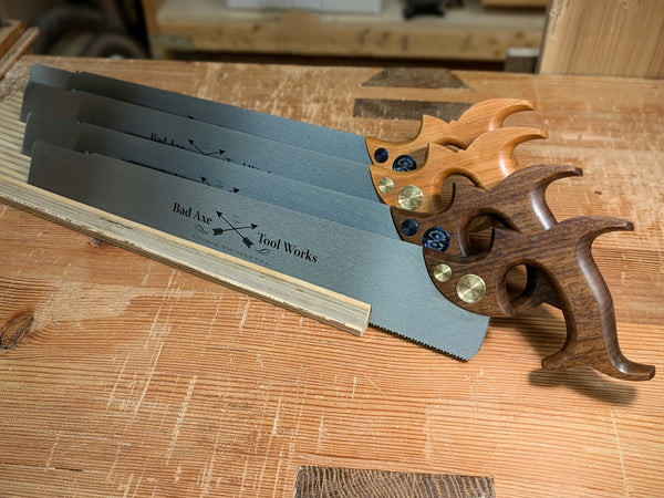 Bad axe tool works 17 inch joiners bench saw with walnut and cherry handles