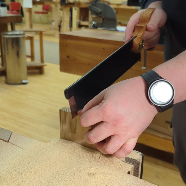 Bad axe tool works 12 inch stiletto dovetail saw in use