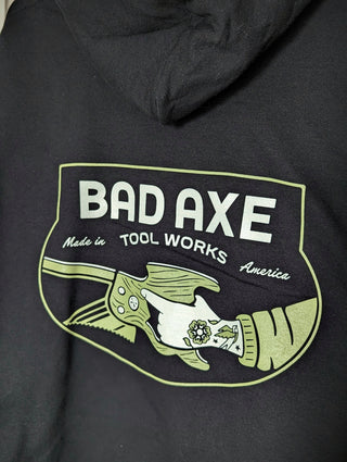 bad axe tool works saw hoodie sweatshirt black saw design