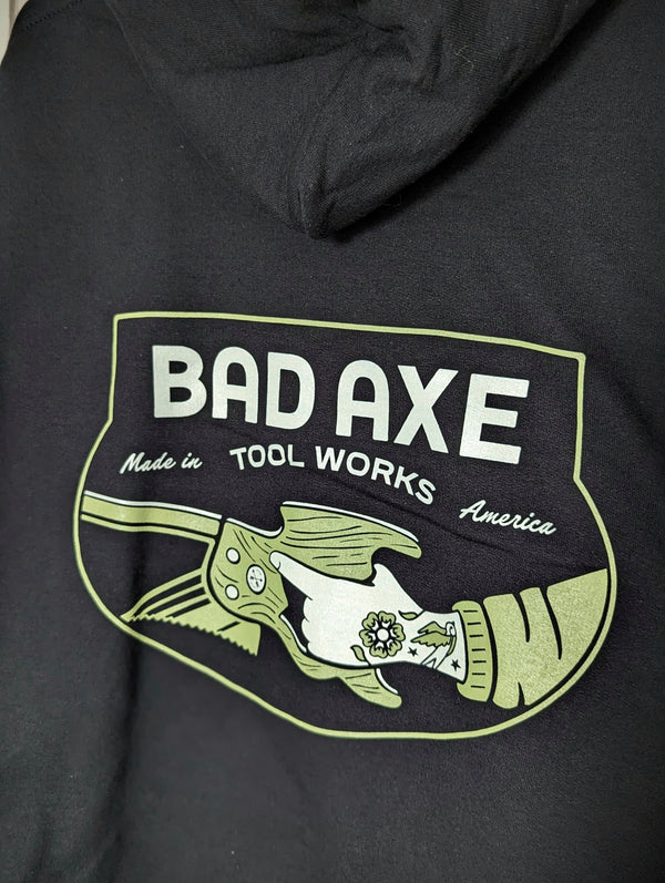 bad axe tool works saw hoodie sweatshirt black saw design